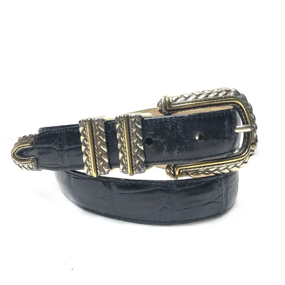 Brighton Leather Croc Embossed Western Embellished Black Silver Belt Medium
